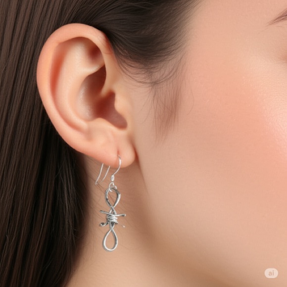 Silver Barbed Wire Cowgirl style Drop Earrings - Picture 2 of 4